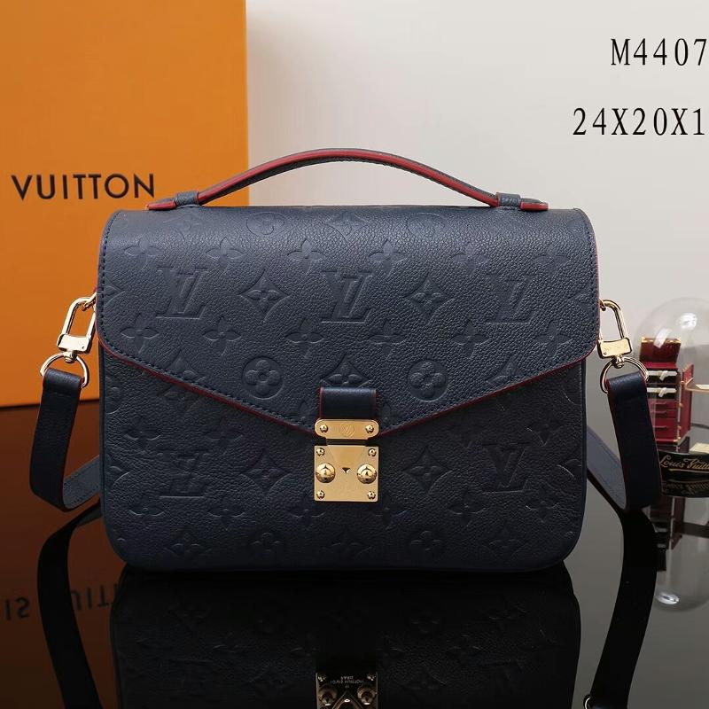 LV Shoulder Handbags M44071 Full leather deep blue red edge